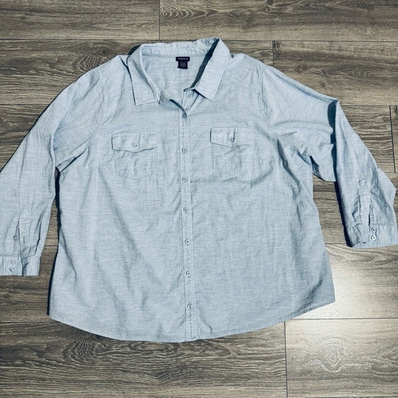 Torrid Women Light Blue Long Sleeve Button Down Collared Cotton Shirt Size 4 - Picture 12 of 15